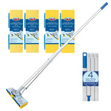 LOLA Squeezematic Butterfly Automatic Sponge Mop, 4 Mop Heads - 2 Foam w/ Cellulose Layer & 2 All Foam, 9" Head w/ Scuff Remover