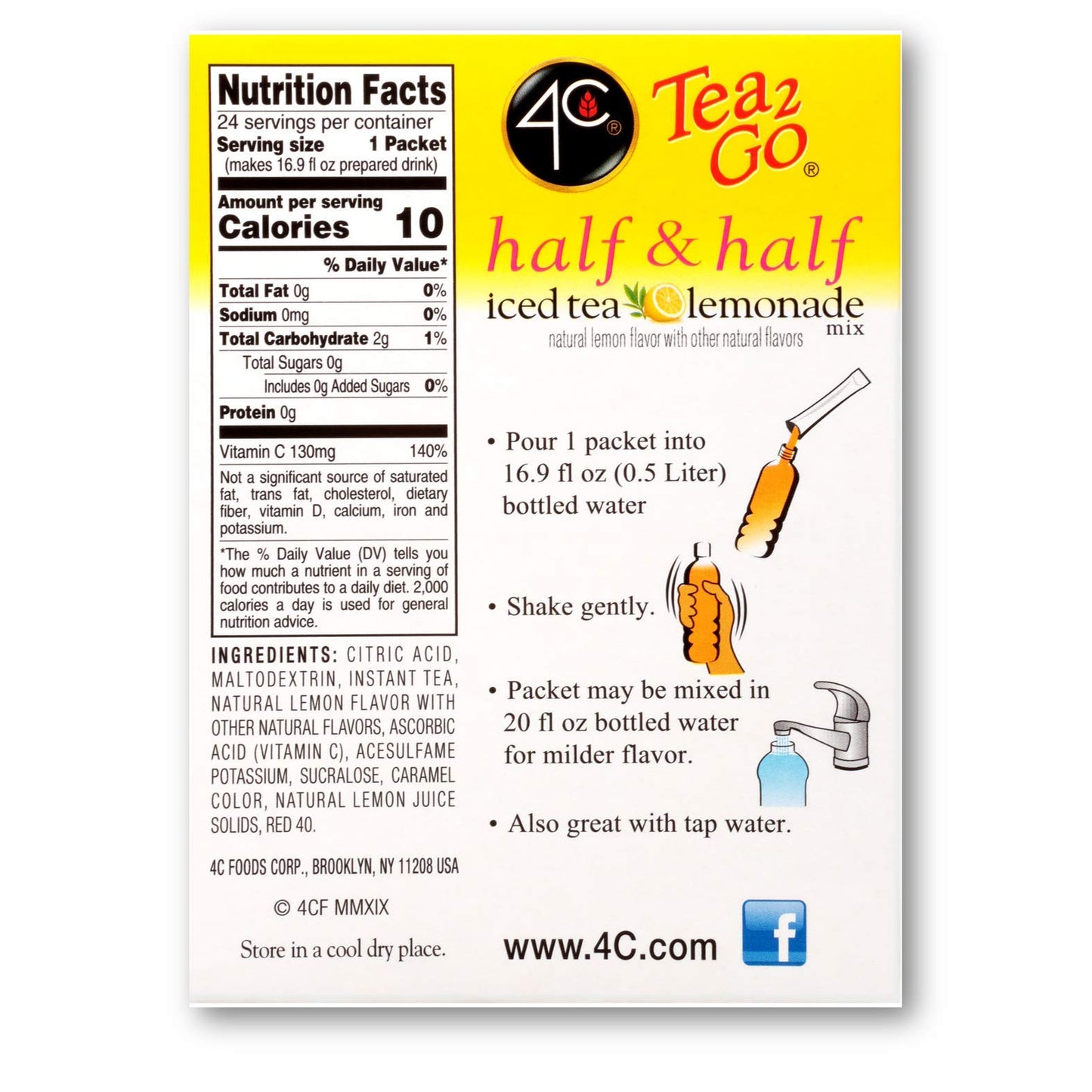 4C Totally Light 2 Go Half & Half Iced Tea Lemonade Mix 20 ct (6 Pack)