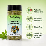 Taste Valley Italian Seasoning Blend 6 oz - Gluten Free Dried Herb Mix with Garlic Basil Oregano Rosemary Thyme - For Pasta Pizza Chicken Vegetables