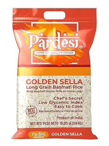 Pardesi Golden Sella Basmati Rice 10LB - Golden Sella Basmati for Biryani, Pulao & Everyday Rice | Halal, Non-GMO | Premium Quality