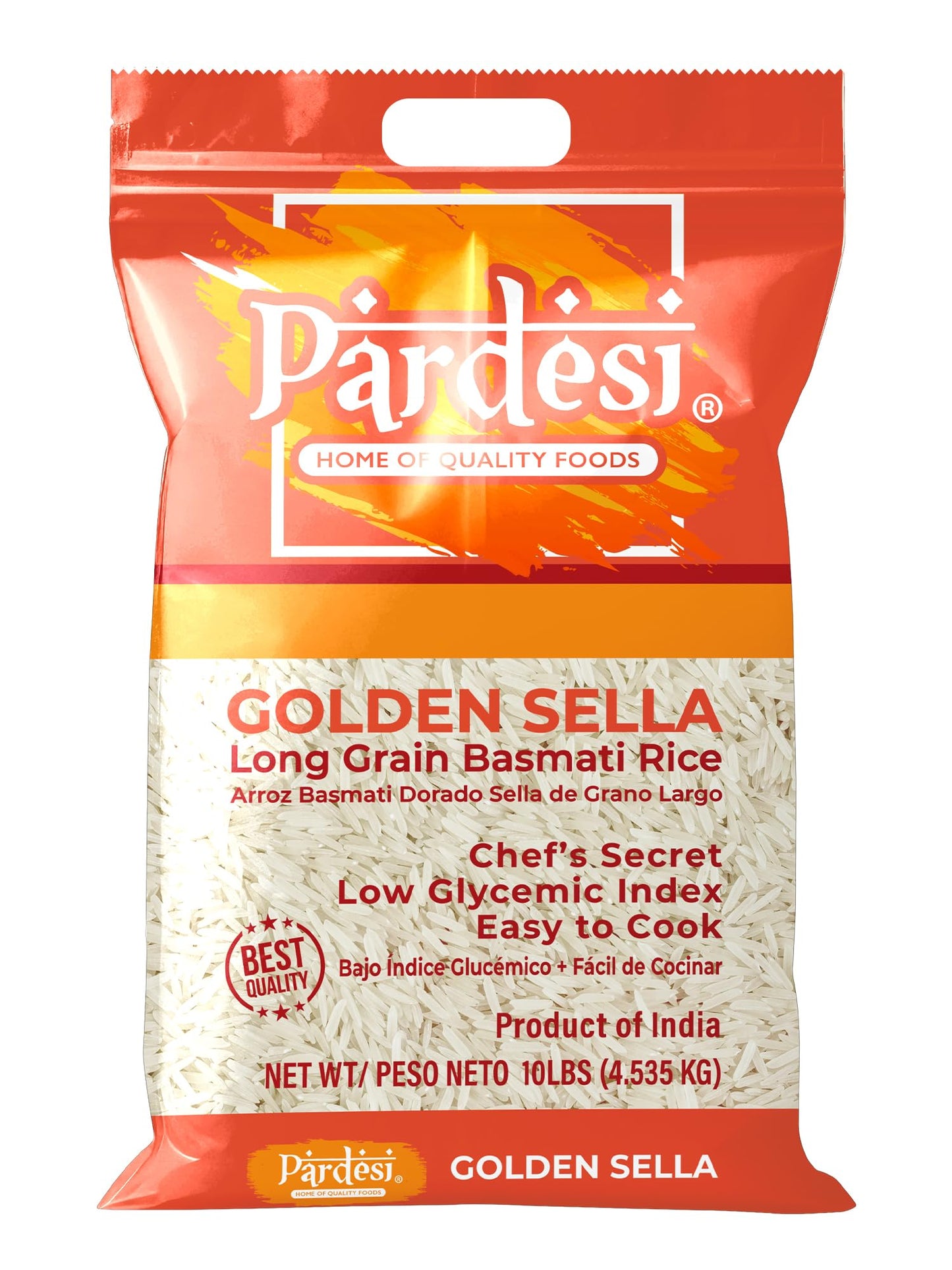 Pardesi Golden Sella Basmati Rice 10LB - Golden Sella Basmati for Biryani, Pulao & Everyday Rice | Halal, Non-GMO | Premium Quality