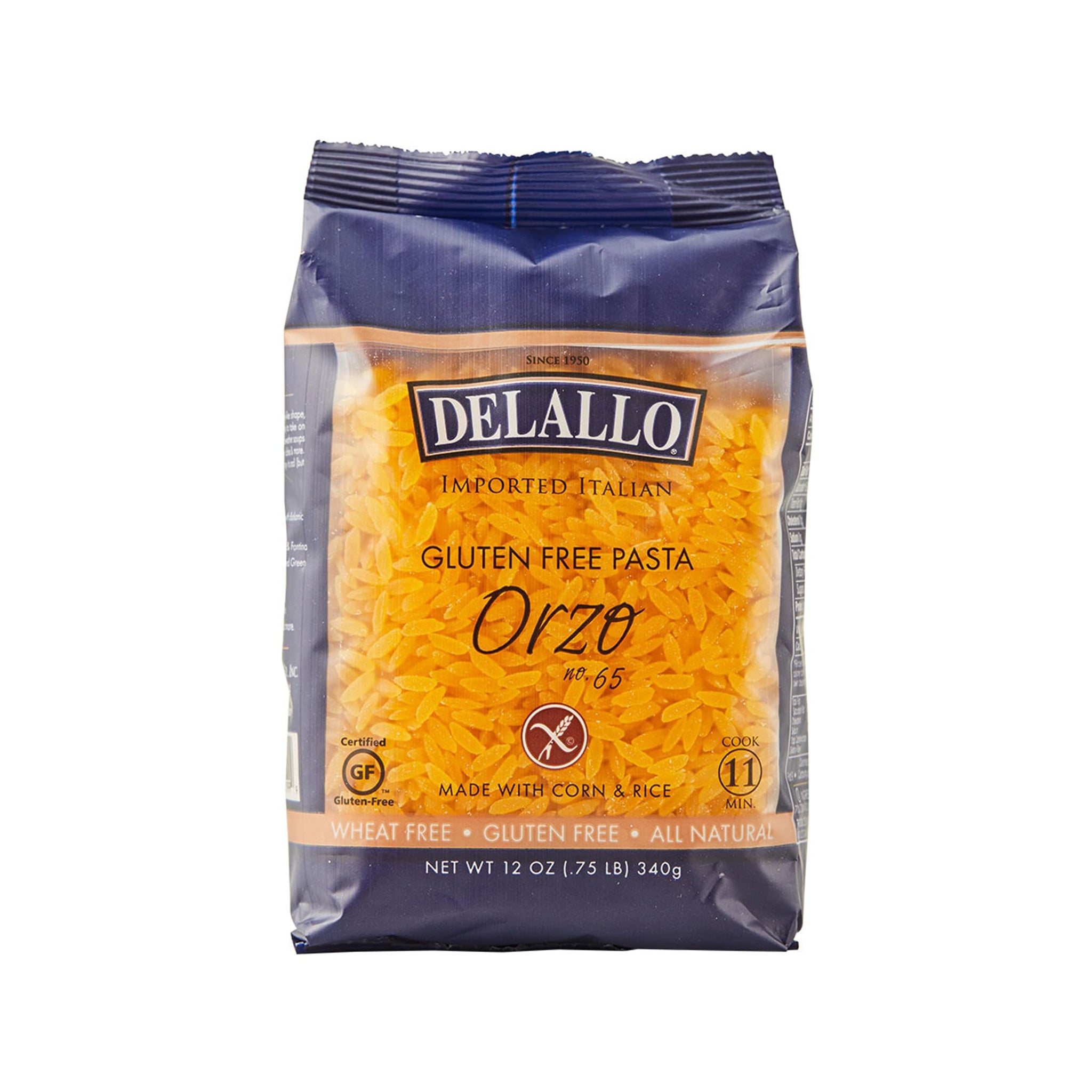 DeLallo Gluten Free Orzo Pasta, 12 oz Bag, (6 Pack), Made with Corn and Rice Flour, Handcrafted in Italy, Non-GMO, All Natural, Kosher