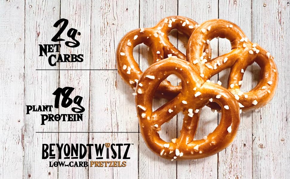 BeyondTwistz Low Carb Pretzels, Salty Good, Keto Friendly, 2g Net Carbs, 18g Protein, Powered By HealthSense® High Fiber Wheat Flour, Family Size 8oz