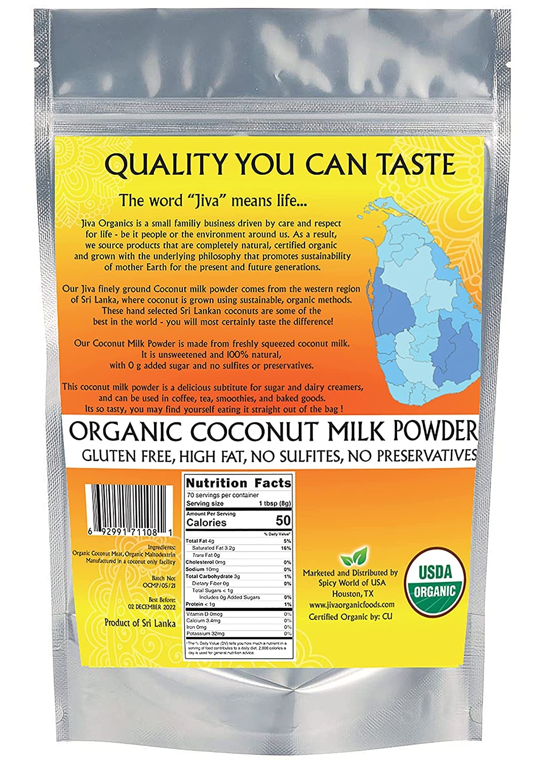 Jiva Organic Coconut Milk Powder 1.25 LB - Gluten Free, Vegan, Dairy Free, All Natural Plant Based Creamer, Keto Friendly, Full Fat & Premium Sri Lankan Quality