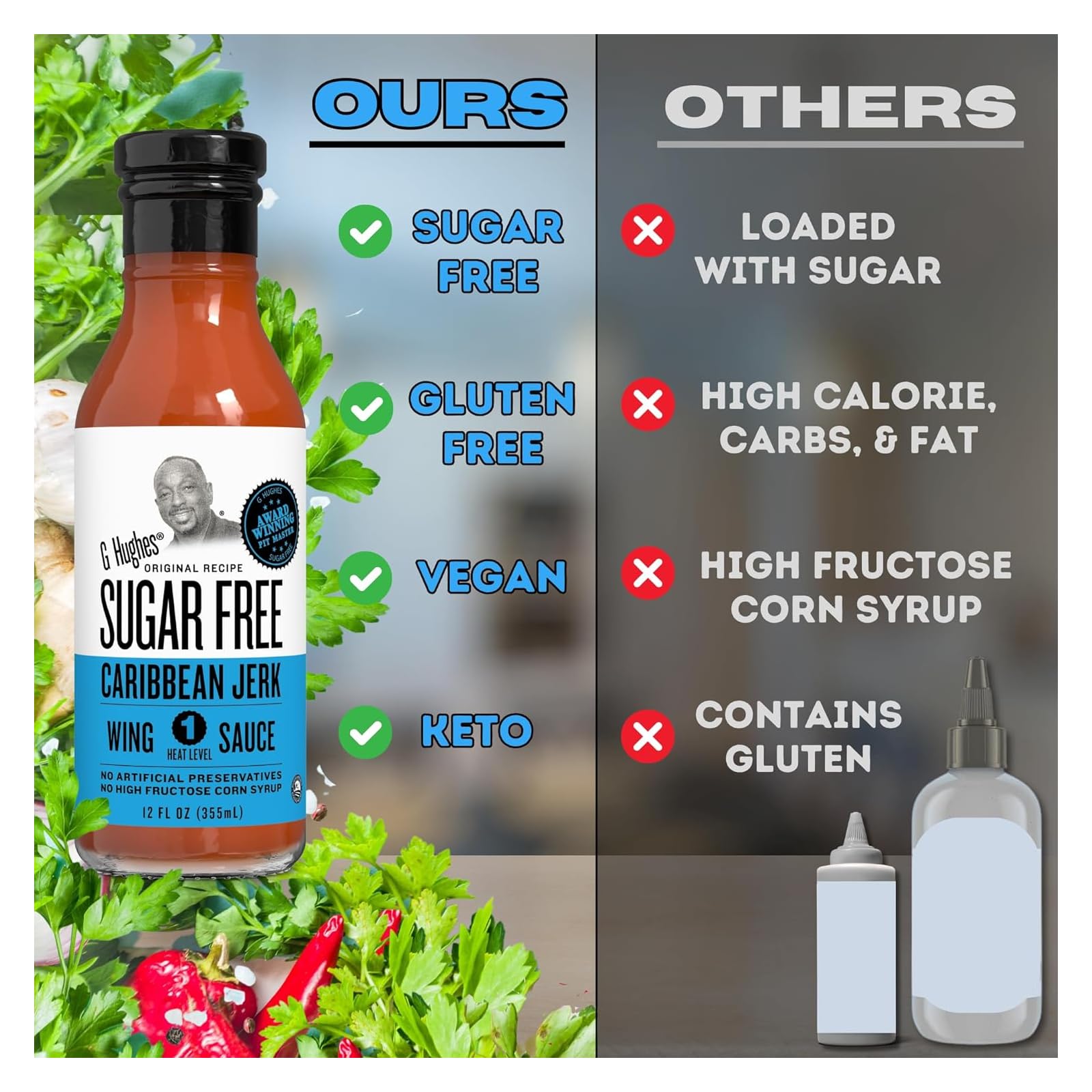 G. Hughes Smokehouse Sugar Free Wing Sauce (12 oz) - Caribbean Jerk, Mild