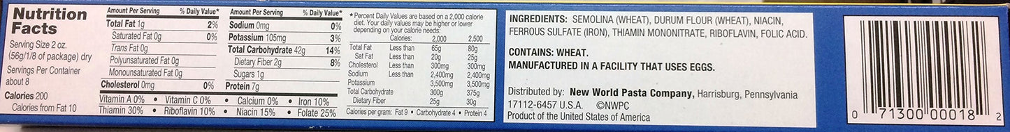 Ronzoni Thin Linguine Macaroni 16 Oz. Pack Of 3.