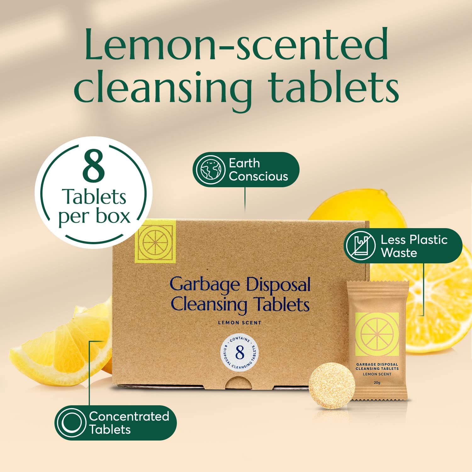 CLEANOMIC - Garbage Disposal Cleansing Tablets (8 Pack) - Foaming Garbage Disposal Cleaner and Deodorizer, Household Garbage Disposal Cleaners, Sink