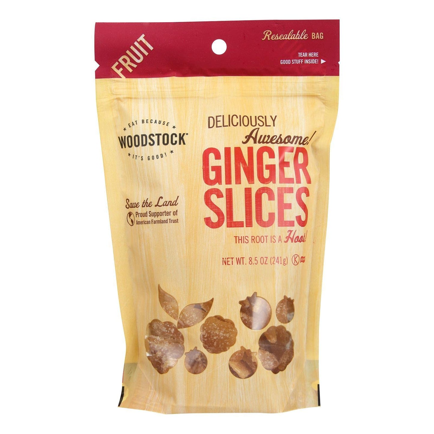 Woodstock Fruit - All Natural - Ginger - Slices - Low Sugar - Unsulphured - 8.5 oz - case of 8 - Vegan