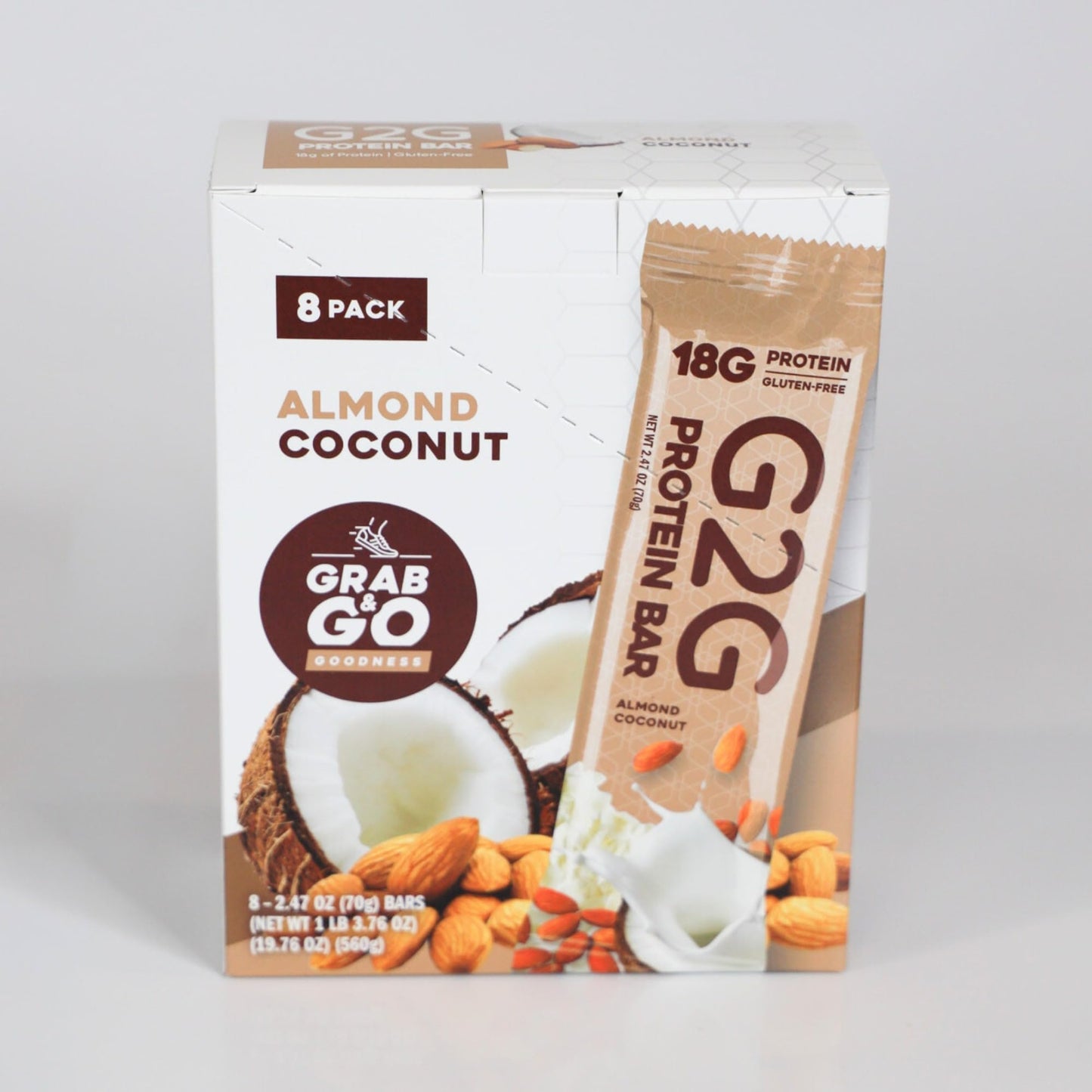 G2G Protein Bar, Almond Coconut, 8 Count (Pack of 8)
