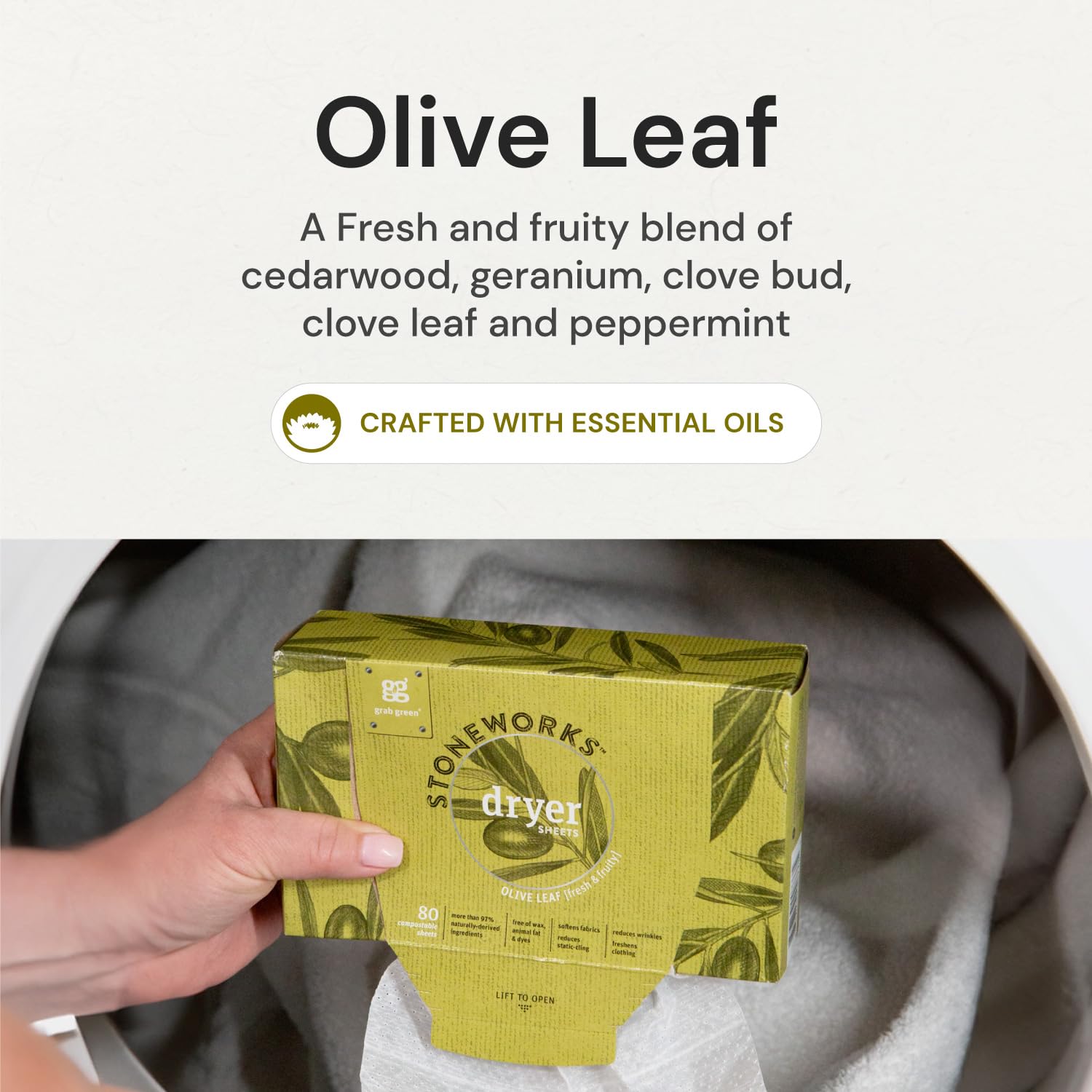 Grab Green, Stoneworks, Dryer Sheets, 80 Compostable Sheets (Birch Branch)