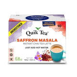 QuikTea Instant Saffron Masala Chai Tea Latte Unsweetened, 10 Single-Serve Sachets, Artisanal Indian Chai Latte Mix, Just Add Hot Water, Low Caffeine
