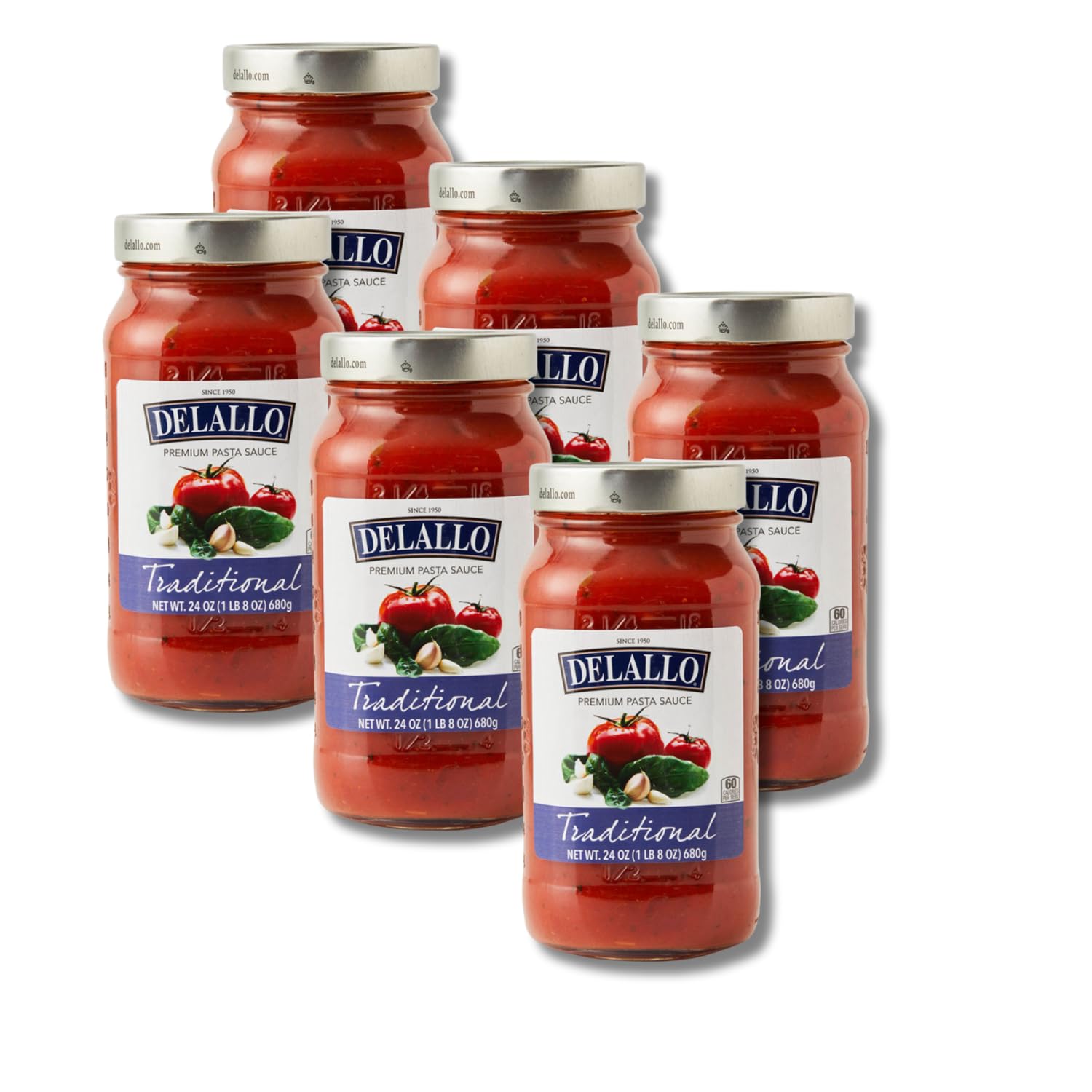 DeLallo Traditional Spaghetti Sauce, Made with Roma Tomatoes, Homestyle Pasta Sauce Recipe, Non-GMO, Gluten Free, Rich Vibrant Flavor, 24 oz Jar (6