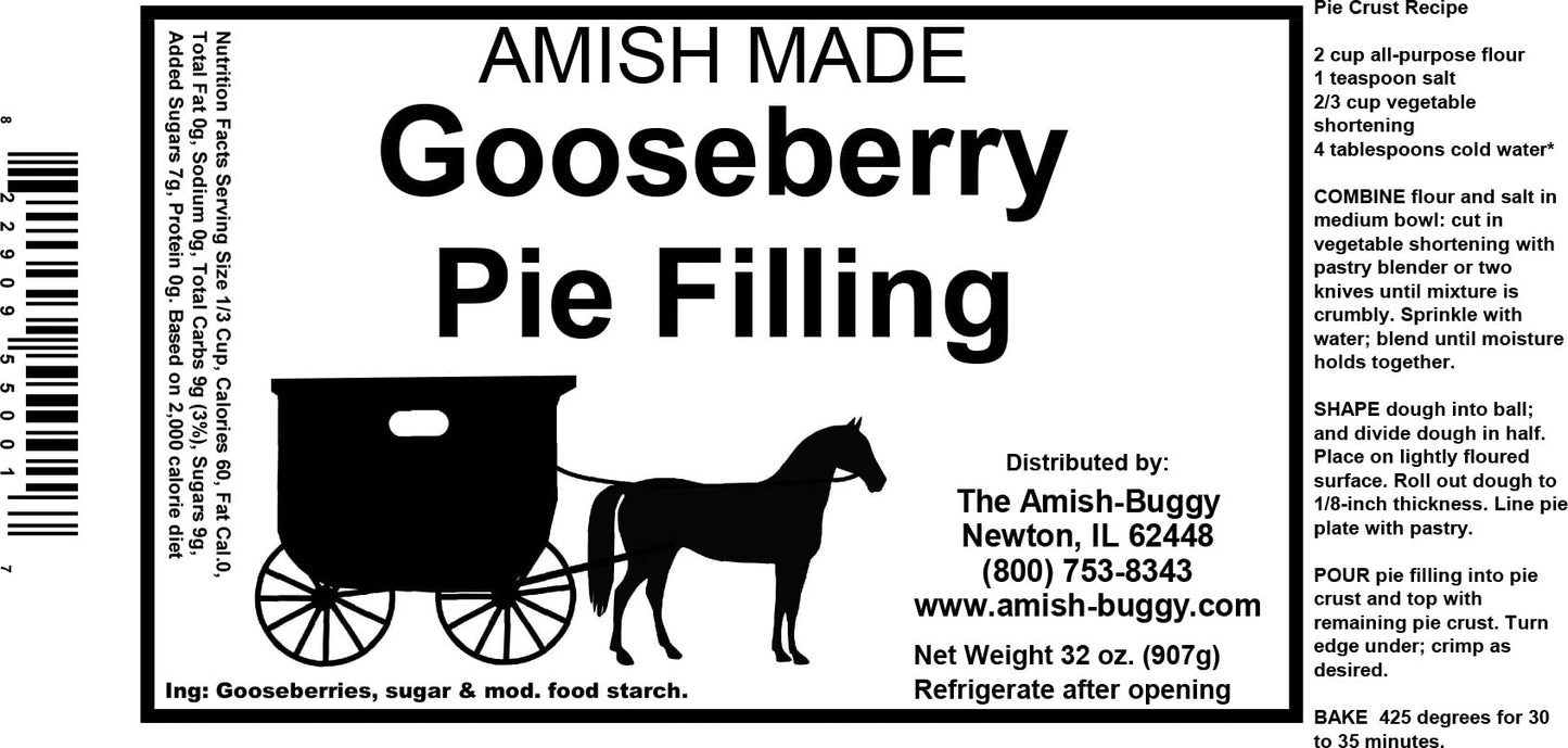 Amish Pie Filling - TWO 32 Oz Jars (Gooseberry)
