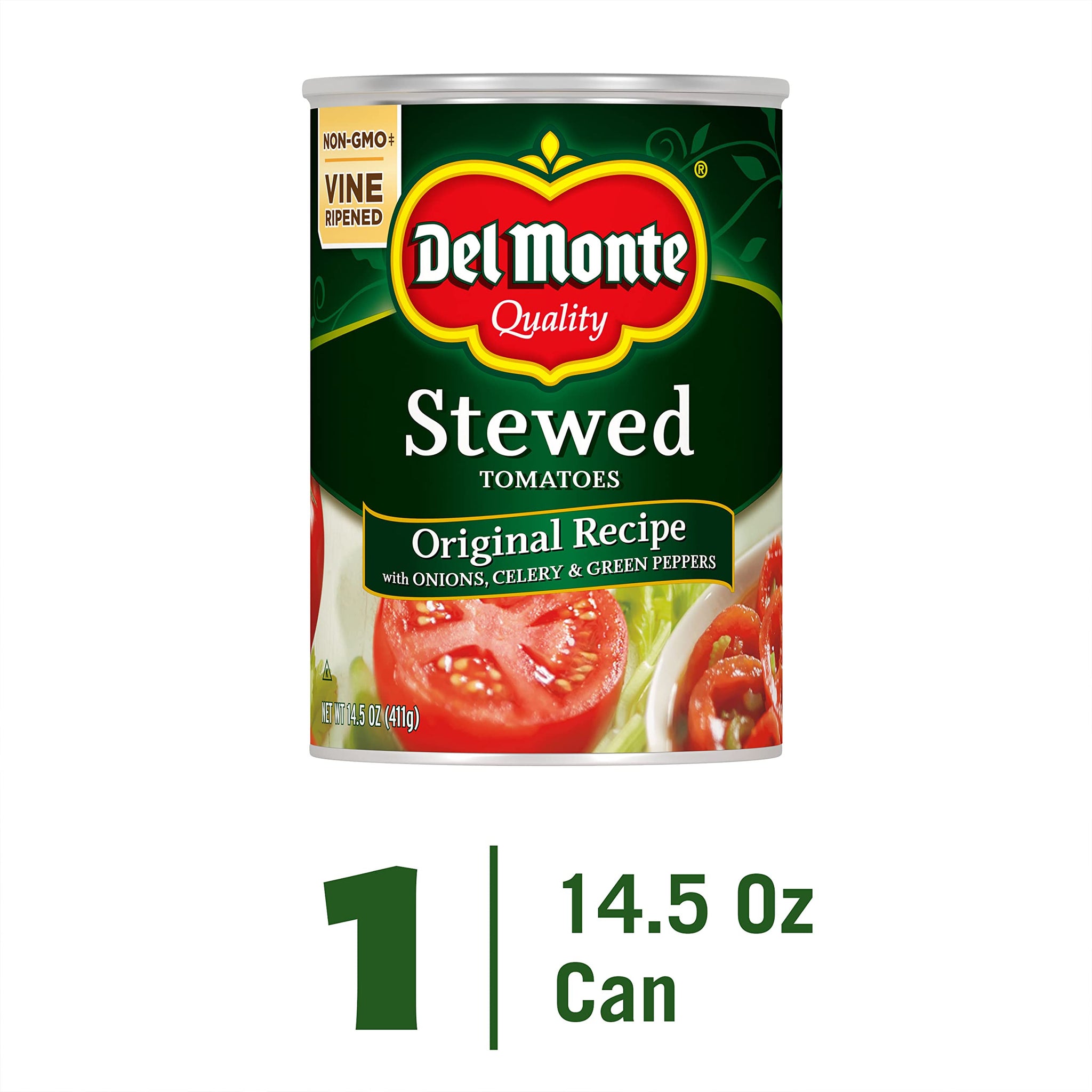 Del Monte Original Recipe Stewed Tomatoes with Onions, Celery & Green Peppers, Canned Tomatoes, 14.5 oz Can