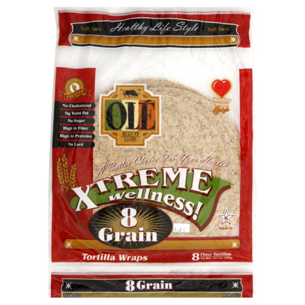Ole Mexican Tortilla Wrap, 8 inch, Grain, 8ct, 12-Ounce (Pack of 6)