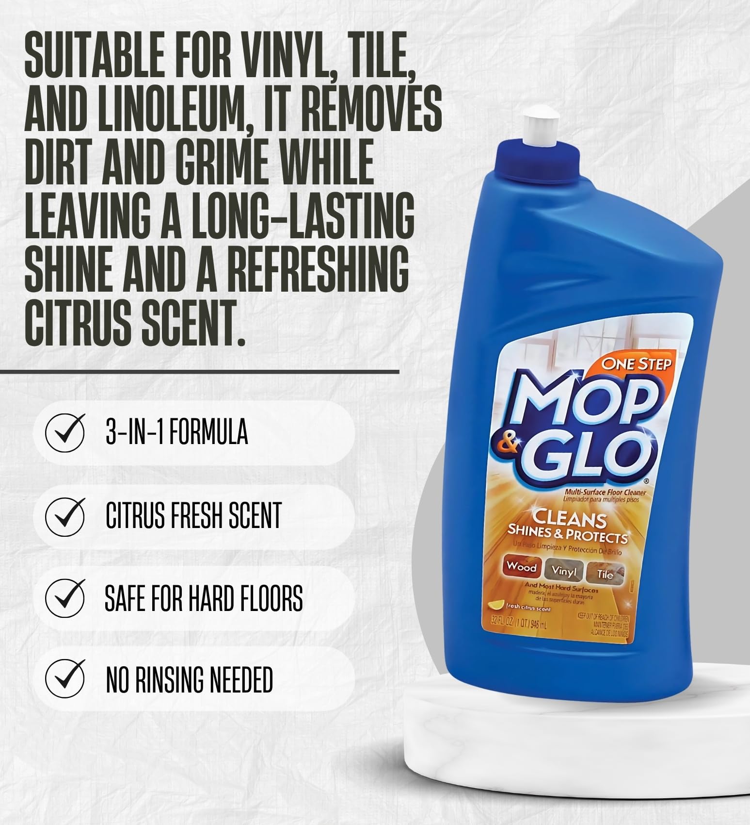 Mop & Glo Citrus Scent Floor Cleaner Liquid 32 oz Bundle with Microfiber Cloth - Citrus Scented Floor Cleaner for Wood and Hard Floors - Gift Set (2