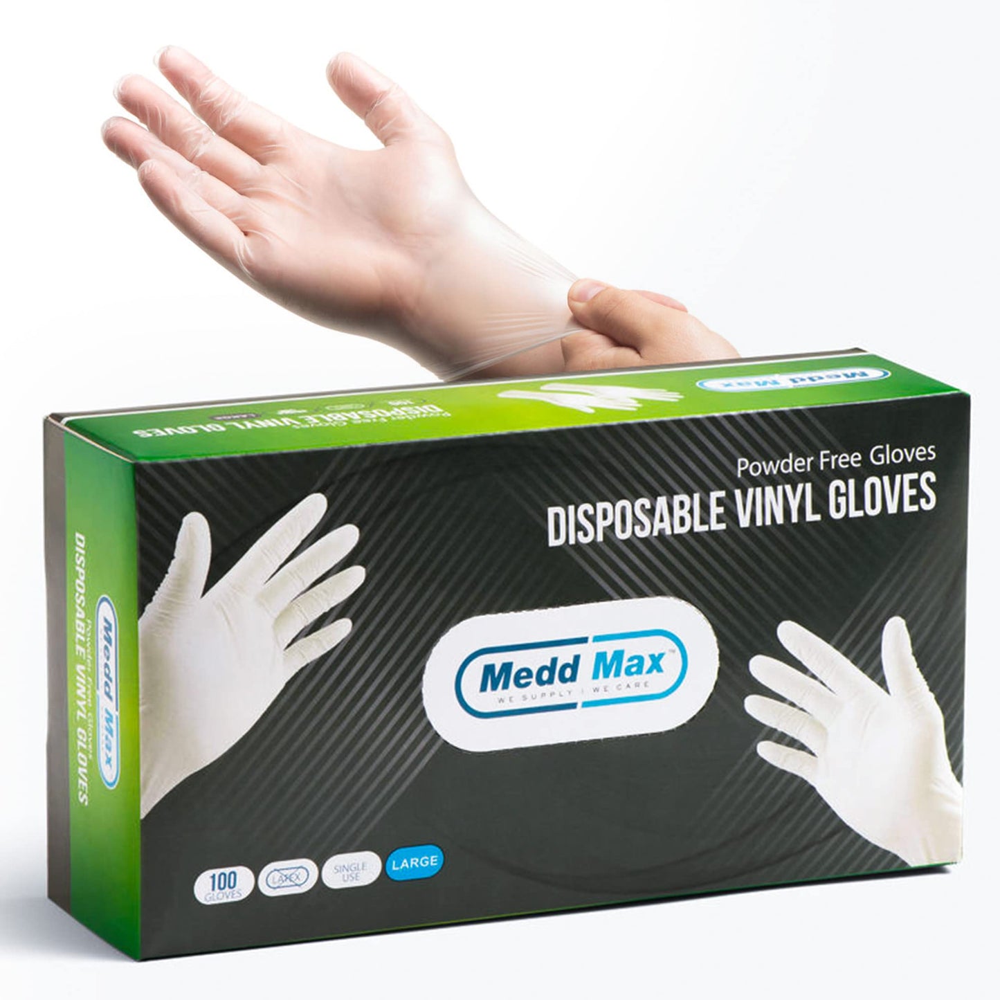 MEDD MAX Disposable Vinyl Gloves Powder Free Non Latex Allergy Free, Clear Multi-Purpose Heavy Duty Super Strength Plastic Rubber Vynil Cleaning