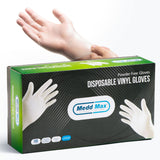 MEDD MAX Disposable Vinyl Gloves Powder Free Non Latex Allergy Free, Clear Multi-Purpose Heavy Duty Super Strength Plastic Rubber Vynil Cleaning
