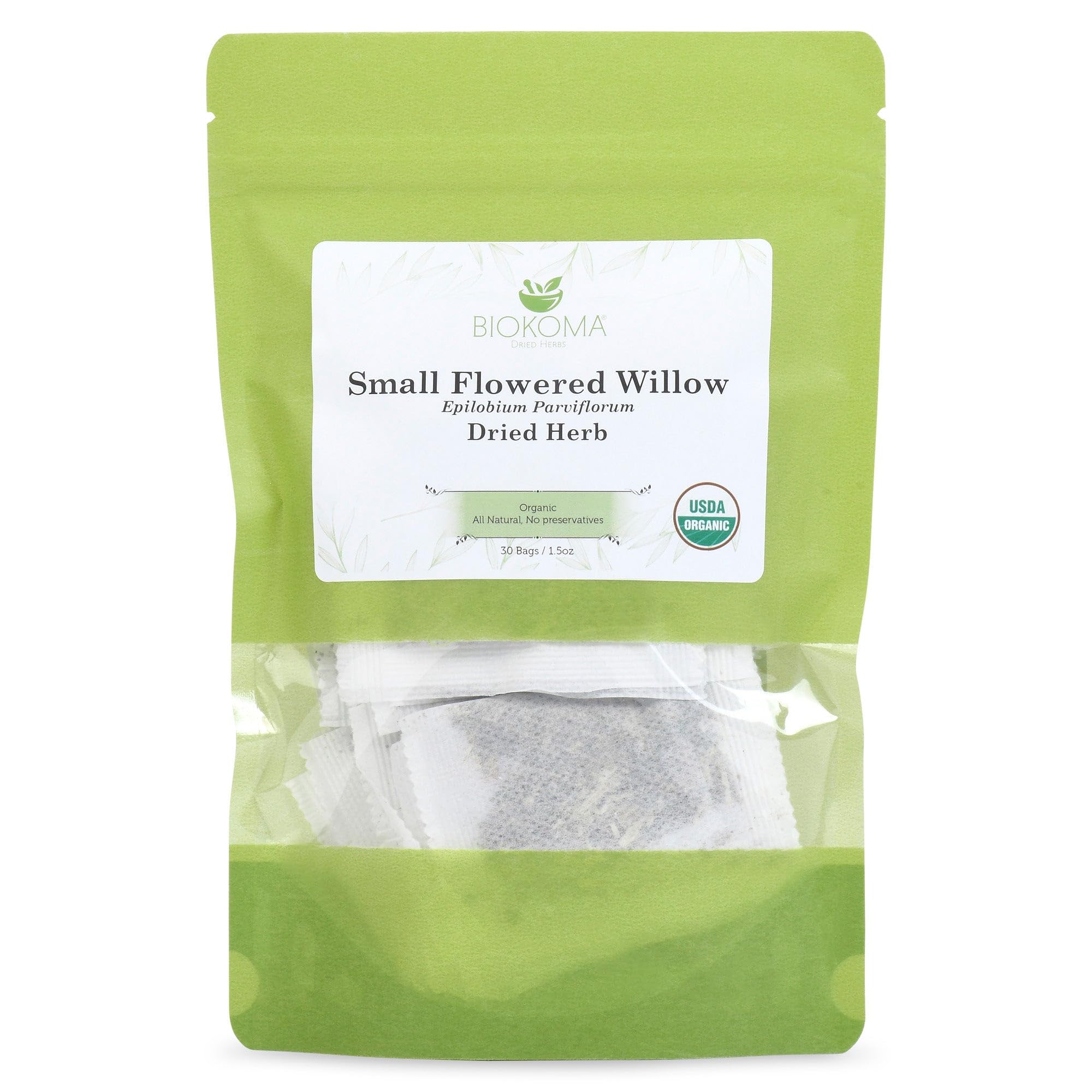 Biokoma Organic Small-Flowered Willow Dried Herb 30 Tea Bags (1.5oz) Epilobium Parviflorum USDA Organic Herbal Tea Urinary Support Prostate Health