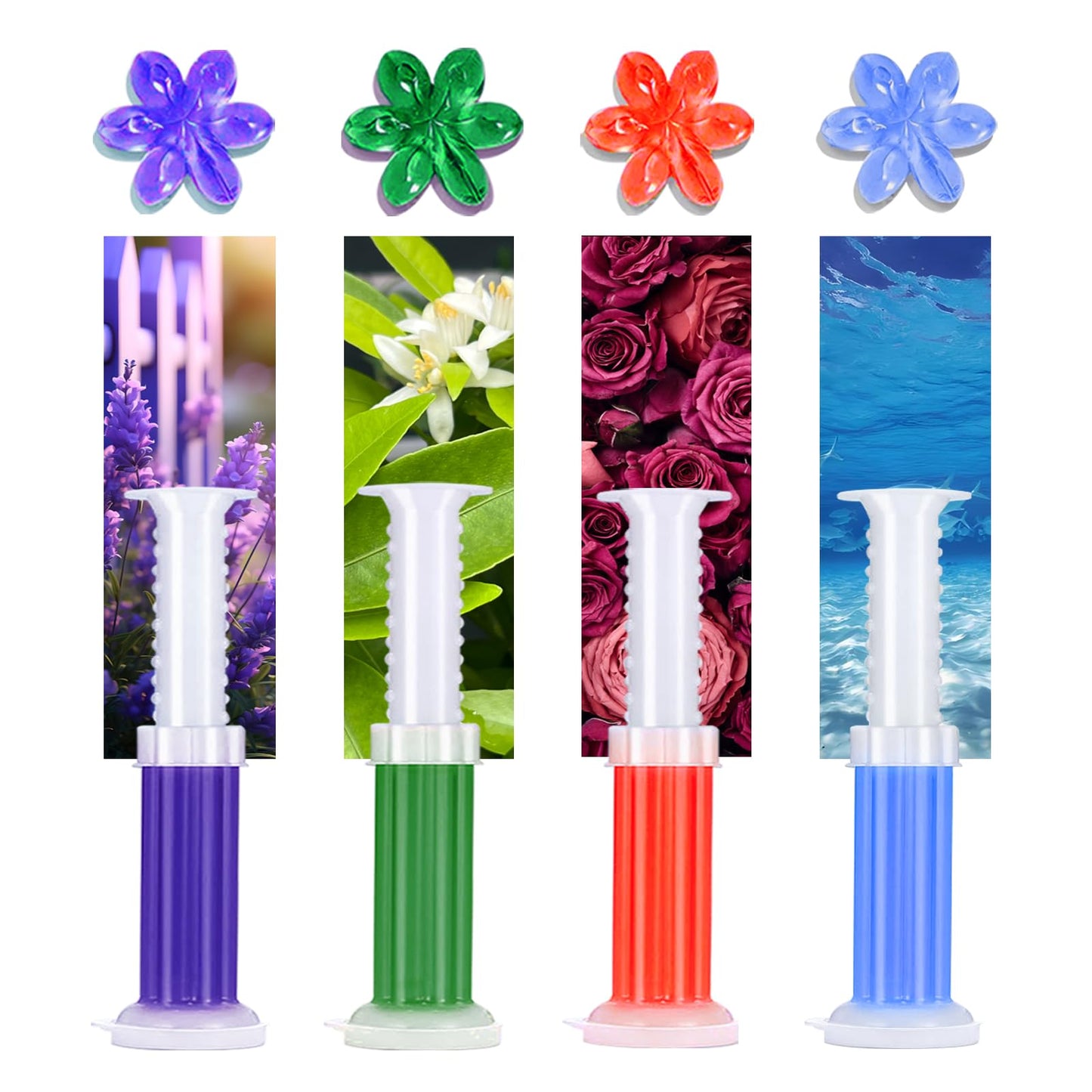 EKE 4 Pack Flower Toilet Gel Stamp Long Lasting Fragrance Anti Limescale Odor Removal Cleaner For Bathroom