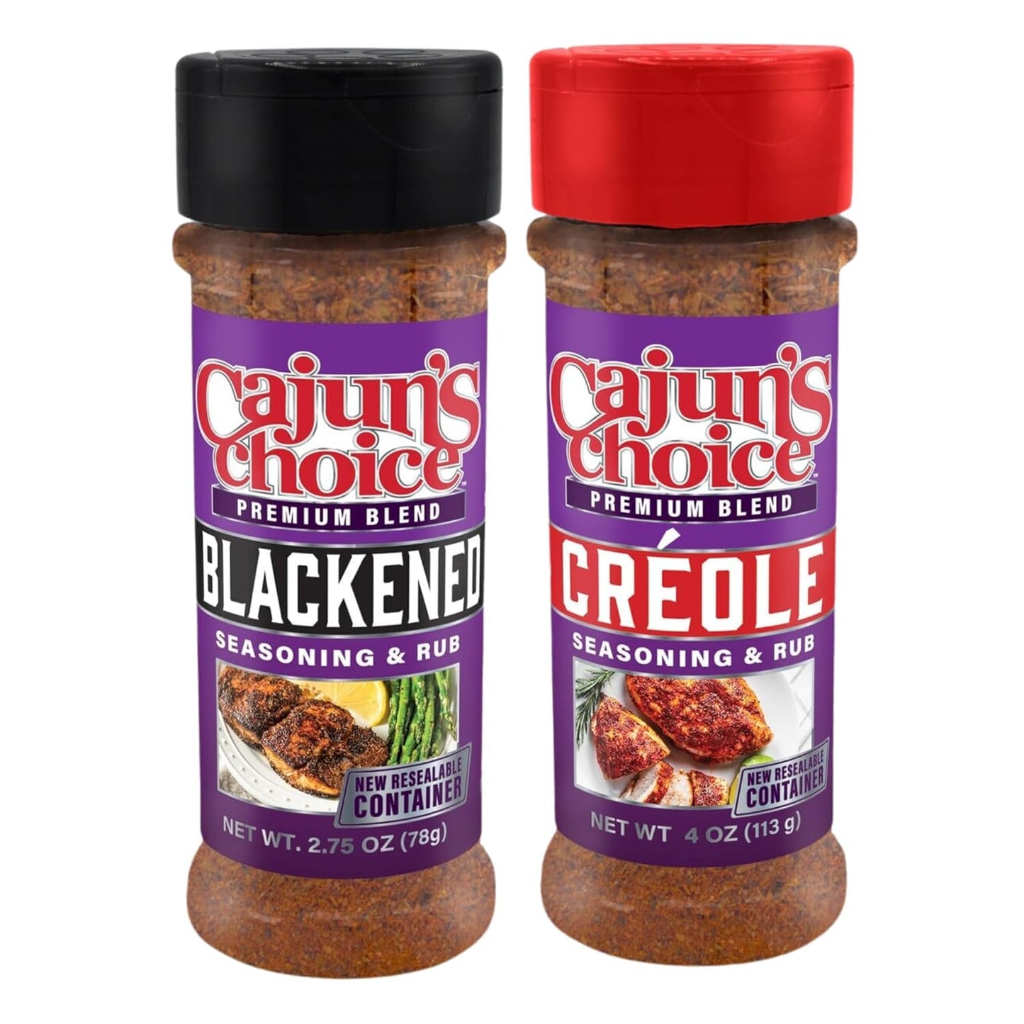 Cajun's Choice Variety Pack: Creole Seasoning 3.8 oz (2) + Blackened Seasoning 2.75 oz (2) Cajun's Choice Louisiana Foods - (New Look - Same Great