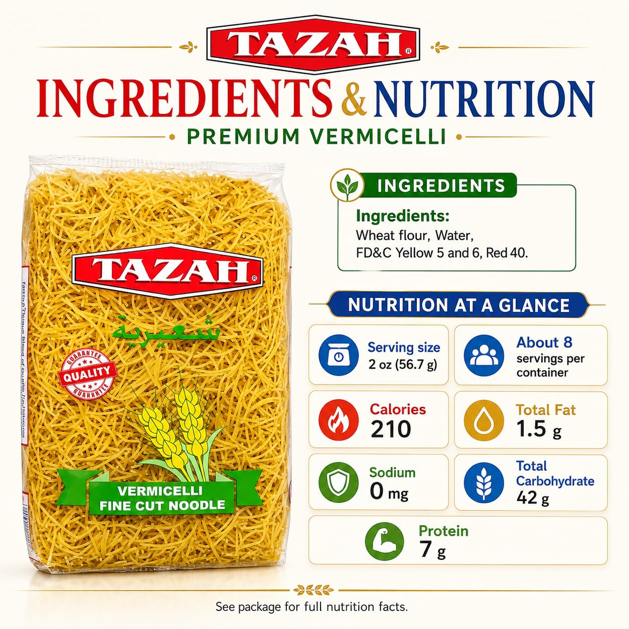 Tazah Vermicelli Noodles 15.87oz (450g) - Delicious, Nutritious, Quick-Cooking, Versatile Pasta - Ideal for Soups, Salads, Stir-Fry Dishes - Authentic