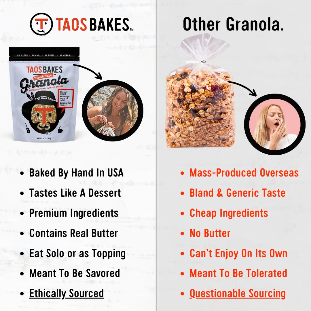 Taos Bakes - Wild Blueberry & Cinnamon Granola - Crunchy Granola Breakfast Snack - Gluten Free, No GMOS, No Fillers - 10 oz (Pack of 3)