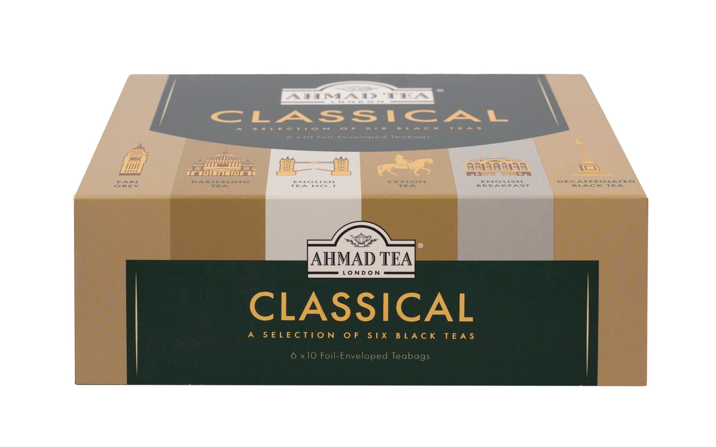 Ahmad Tea Black Tea, Classic Selection Pack Teabags, 60 Foil Teabags - Caffeinated, Decaffeinated, & Sugar-Free