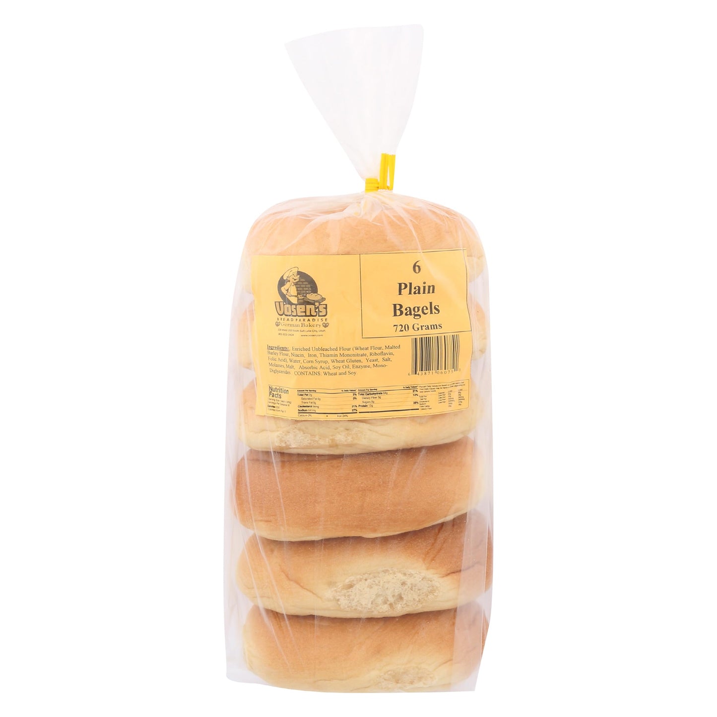 Vosens Bread, Bagel Plain 6 Count, 720 Gram
