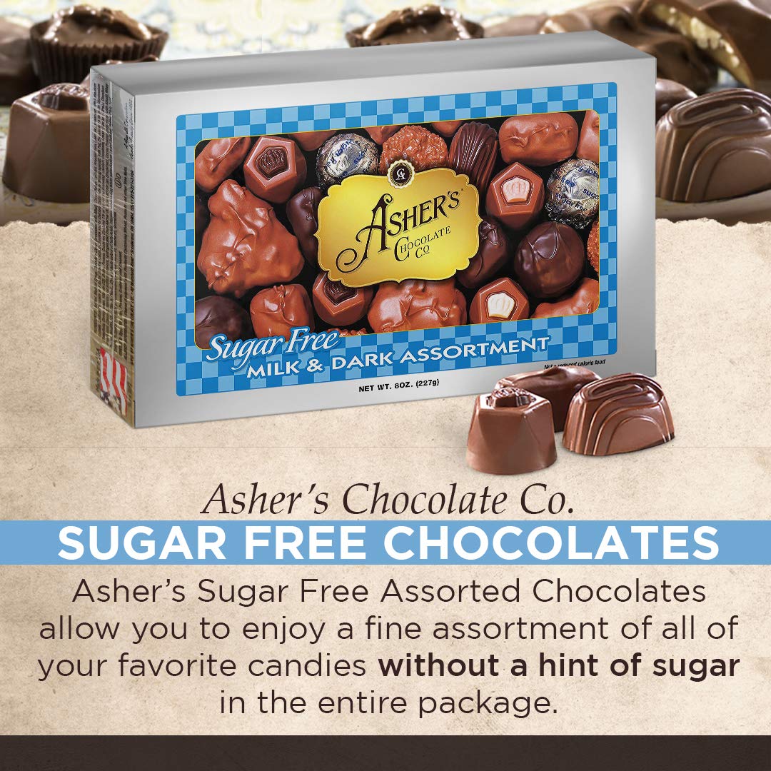 Asher's Sugar Free Chocolate Candy Assortment - Kosher, Milk & Dark Chocolates (15 pieces, 8 oz.)