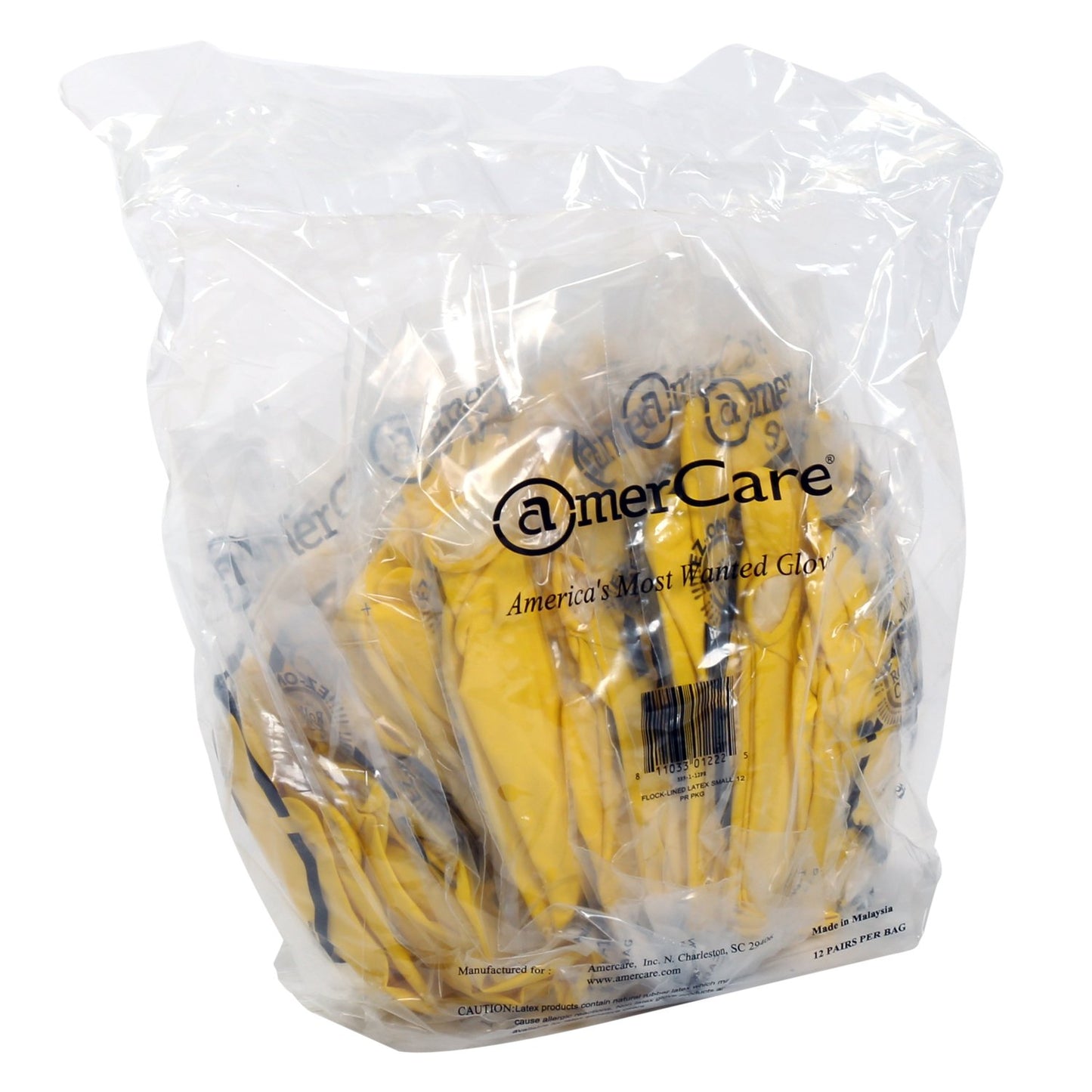 AmerCare Neptune Yellow Household Latex Rubber Gloves for Dishwashing and Cleaning, Large, Case of 120 Pairs