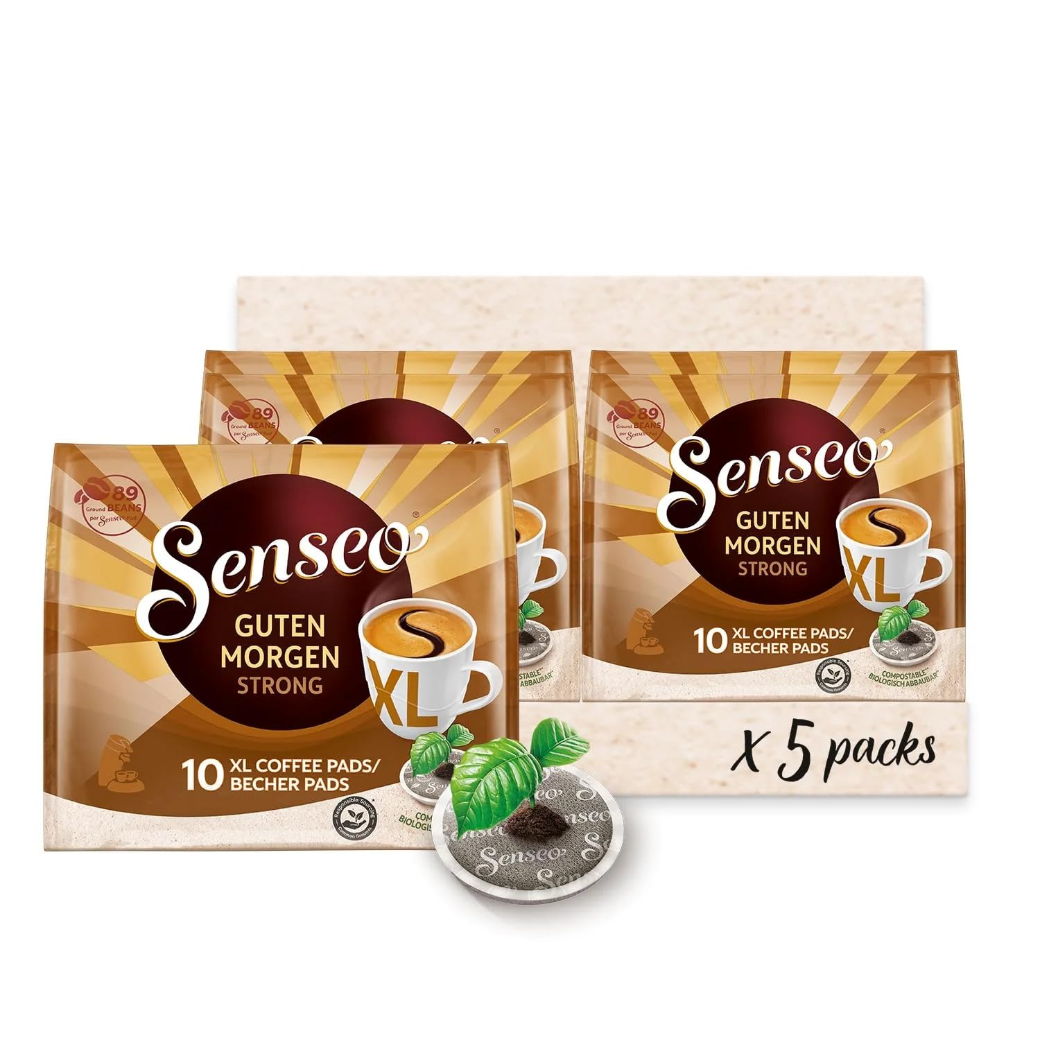Senseo Good Morning Strong XL Coffee Pods, 50 Count (5 Packs of 10), Intense Dark Roast Breakfast Coffee Soft Pods for Pelecom Coffee Maker, Good