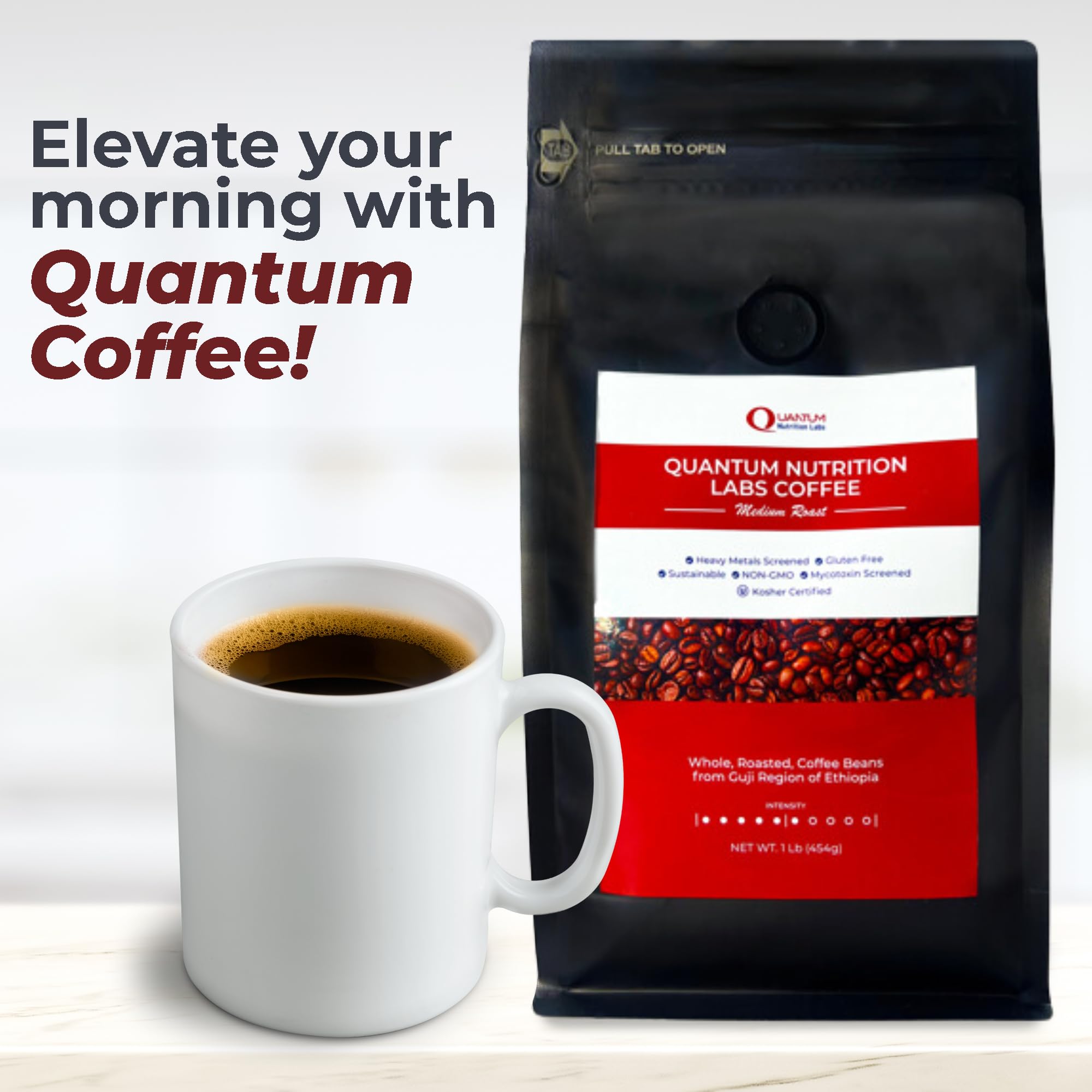Quantum Organic Whole Roasted Coffee Beans - Medium Roast, From Guji Region of Ethiopia, Crafted for Optimal Health Benefits, Sweet & Fruity