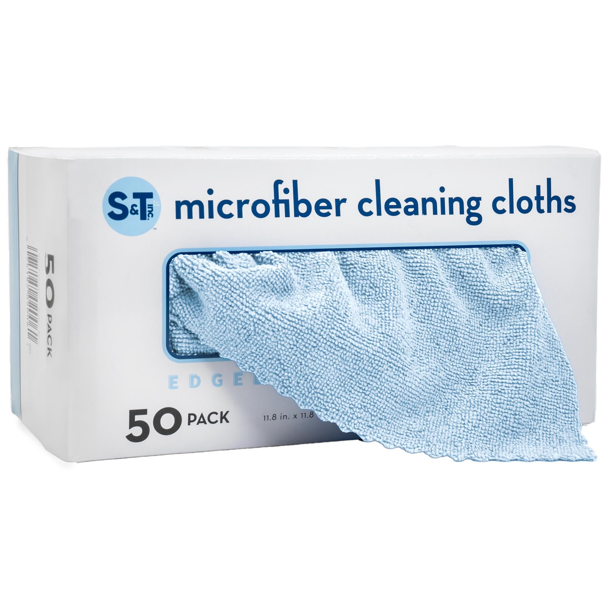 S&T INC. 50 Pack Microfiber Cleaning Cloth with Box, Bulk Towels for Home, Reusable Microfiber Towels for Cars, Cleaning Rags, Blue Color will Vary
