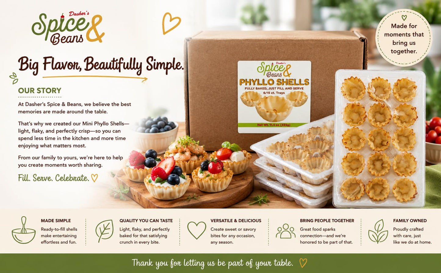 Mini Phyllo Shells - 6/15ct Trays - Fillo Dough Shells | By Dasher's Spice & Beans | (90 ct Total)