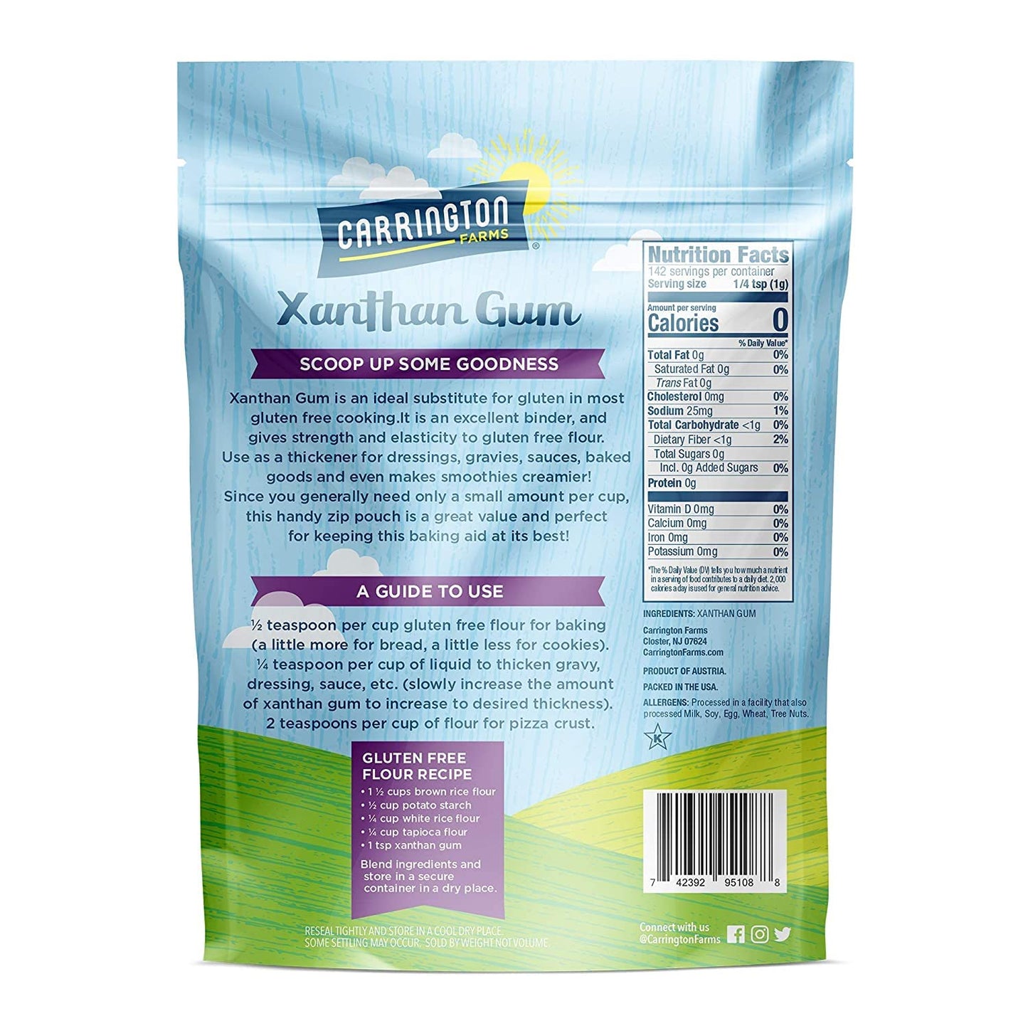 Carrington Farms Xanthan Gum - Non-GMO, Gluten-Free, Zero Calories & Vegan - 5oz - Keto-Friendly Thickener & Binder for Gluten-Free Baking, Smoothies