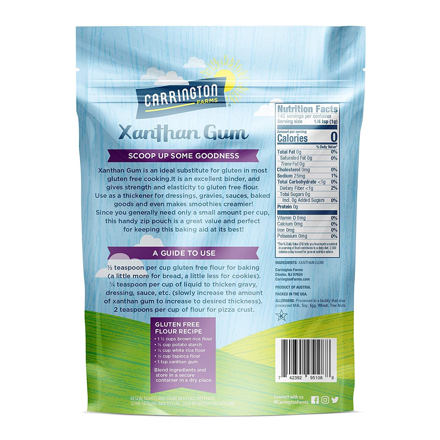 Carrington Farms Xanthan Gum - Non-GMO, Gluten-Free, Zero Calories & Vegan - 5oz - Keto-Friendly Thickener & Binder for Gluten-Free Baking, Smoothies