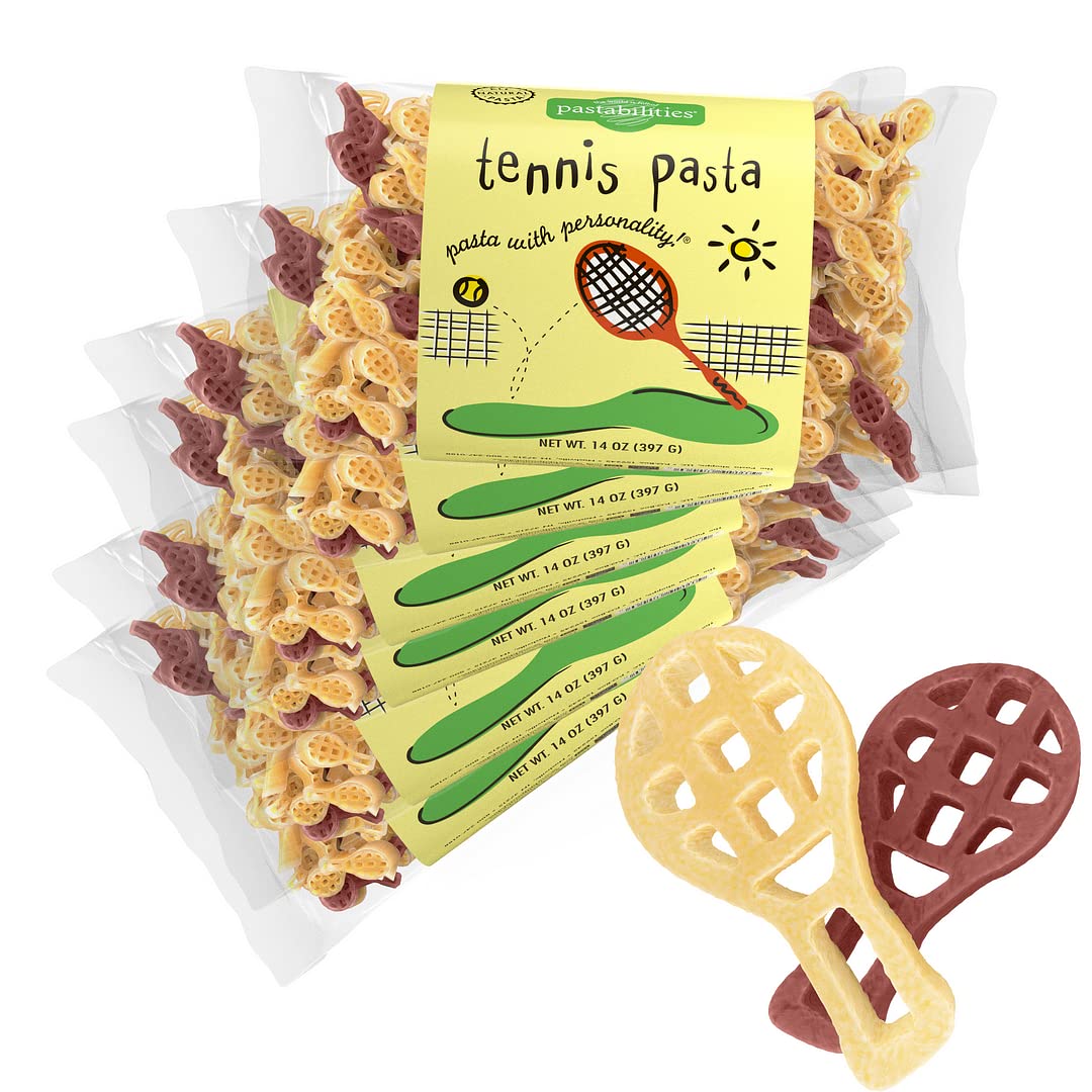 Pastabilities Fun Shaped Pasta for Kids - Tennis Pasta - Racket Sport Theme, Non-GMO Natural Wheat Pasta, All-Natural, Kosher Certified, Made in the