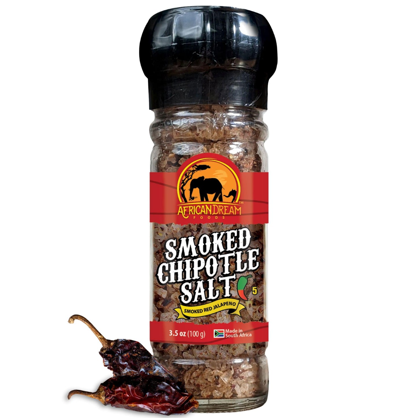 Smoked Chipotle Spicy Salt Seasoning by African Dream Foods | Spicy Chili Salt with Natural African Jalapeno Peppers, Sea Salt | Ideal for Meat