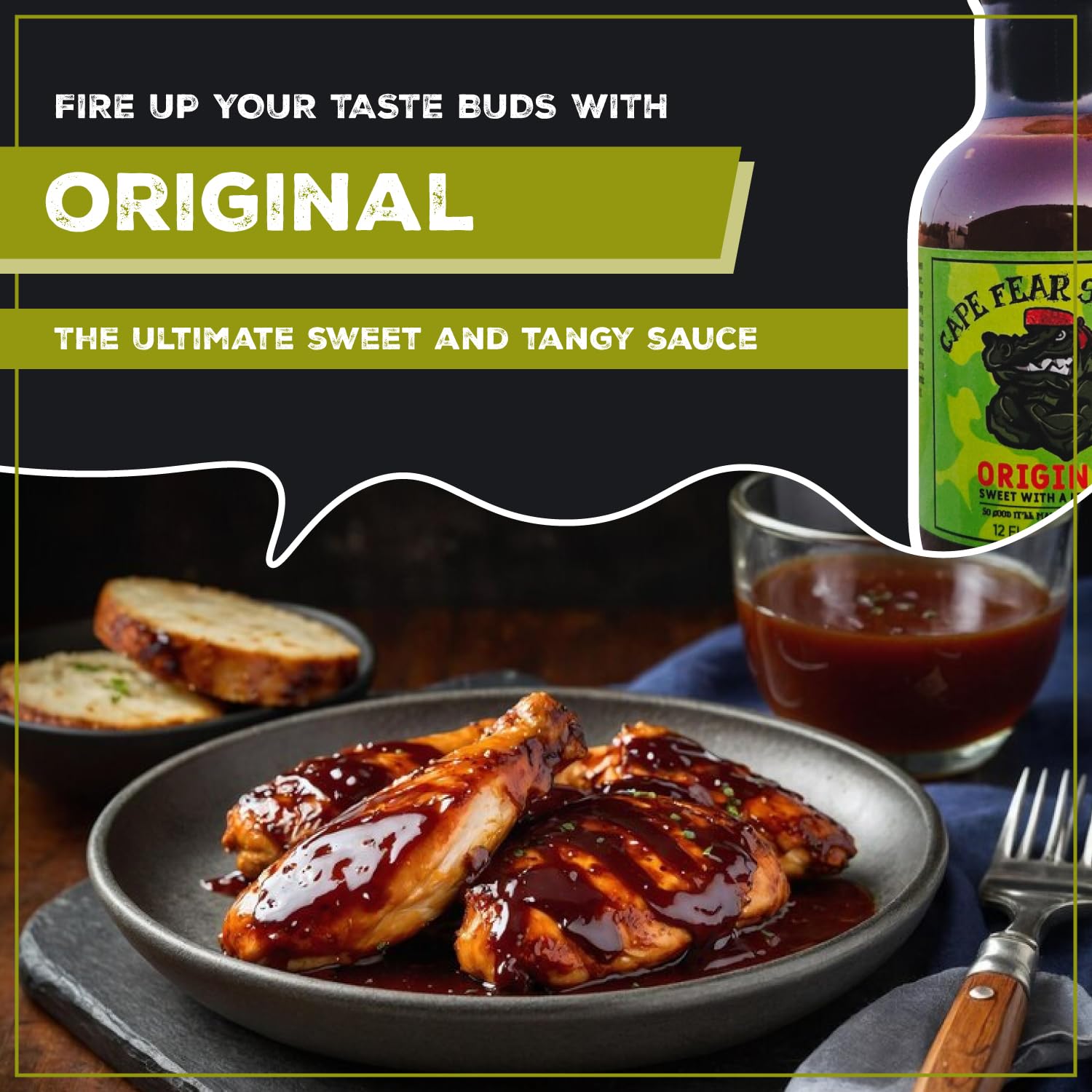 Cape Fear Sauces Original Barbecue Sauce, Natural BBQ Sauce for Chicken Wings, BBQ Chicken, Ribs & Meats, Sweet & Mild BBQ Sauces for Perfect Grilling