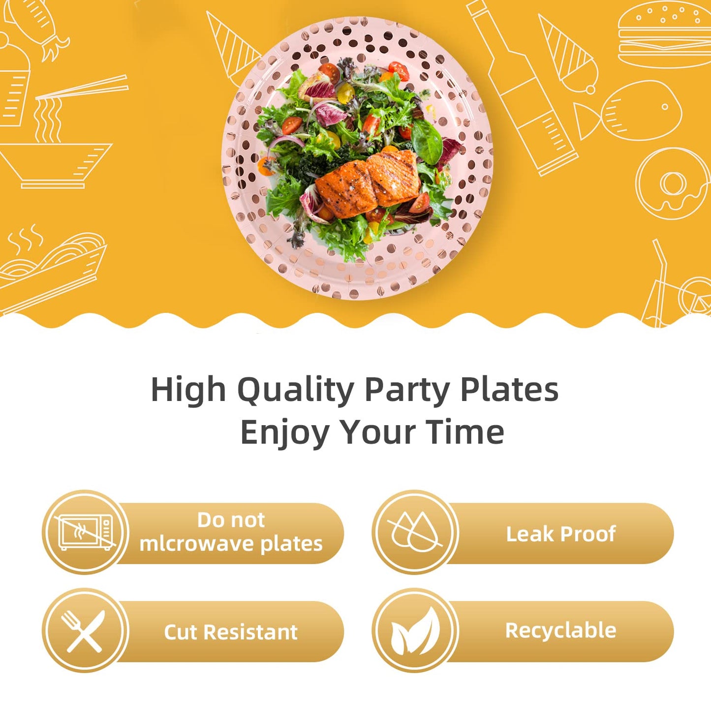 CENLBJ Pink & Rose Gold Dots Party Paper Plates, 50 PCS Disposable Party Supplies Dessert Paper Plates for Birthday Wedding Bridal Shower Supplies (7