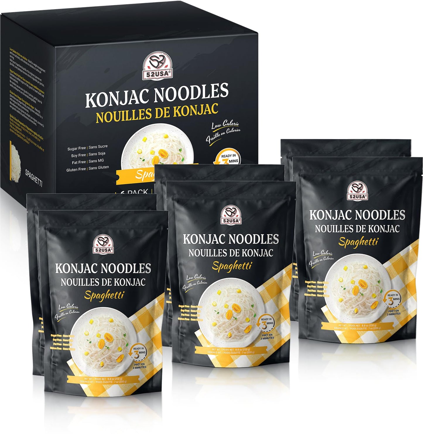 52USA Konjac Shirataki Noodle, Spaghetti, Low Carb Pasta 52.8 Oz (1500 g), Keto and Paleo Friendly, Sugar Free, Vegan, Gluten Free, Ready to Eat, Low
