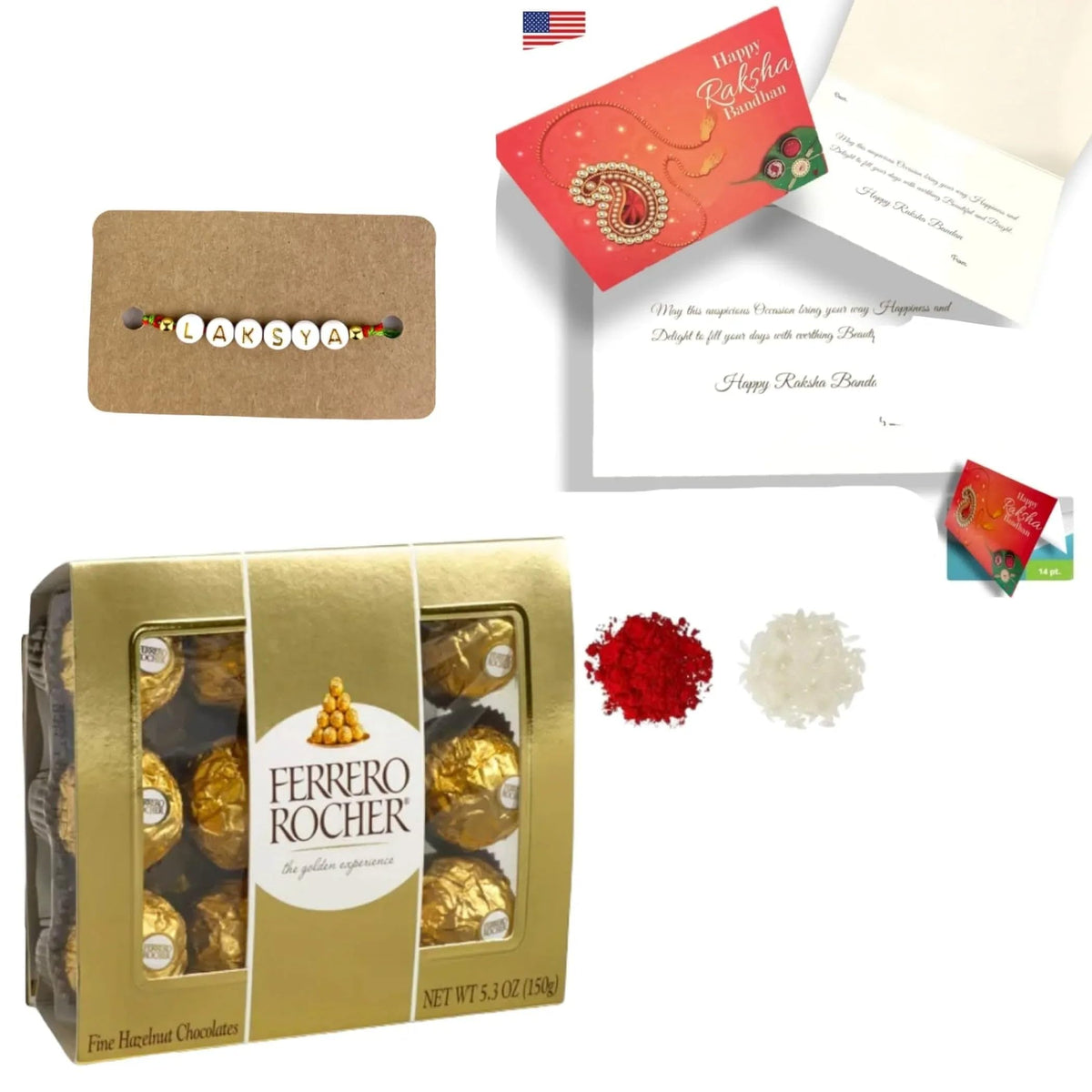 LoveNspire Personalized Name Bead Rakhi for Brother - Custom Bracelet Jewelry Gift with Greeting Card, Roli Chawal & Chocolates, Raksha Bandhan Gift