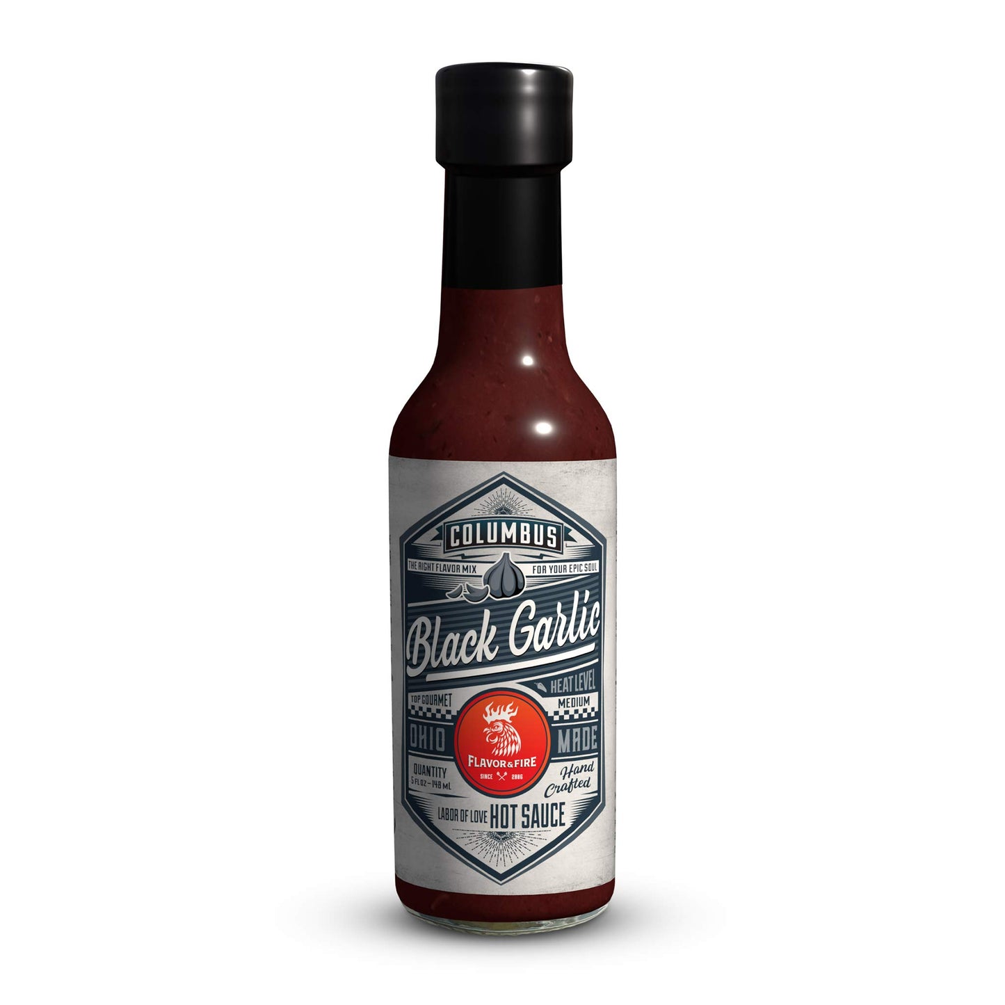 Flavor and Fire Foods, Black Garlic, Columbus Hot Sauce, Pepper Infused, Award Winning, North Market Hot Sauce, Amazing Flavor, Great on Meat