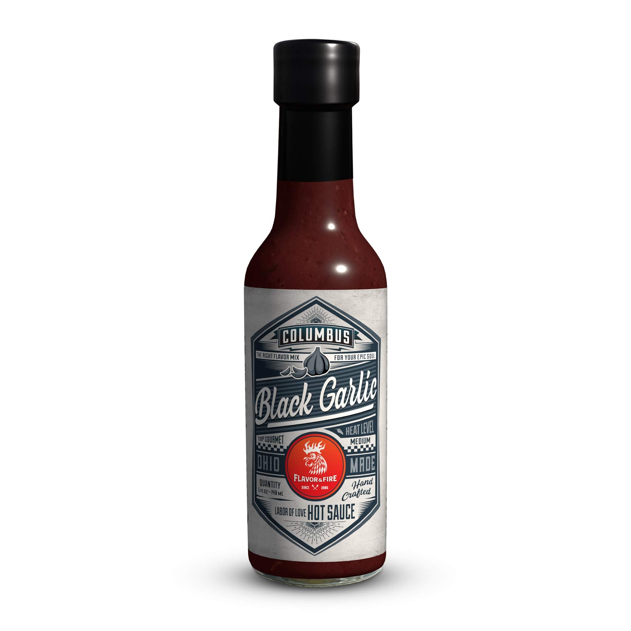 Flavor and Fire Foods, Black Garlic, Columbus Hot Sauce, Pepper Infused, Award Winning, North Market Hot Sauce, Amazing Flavor, Great on Meat