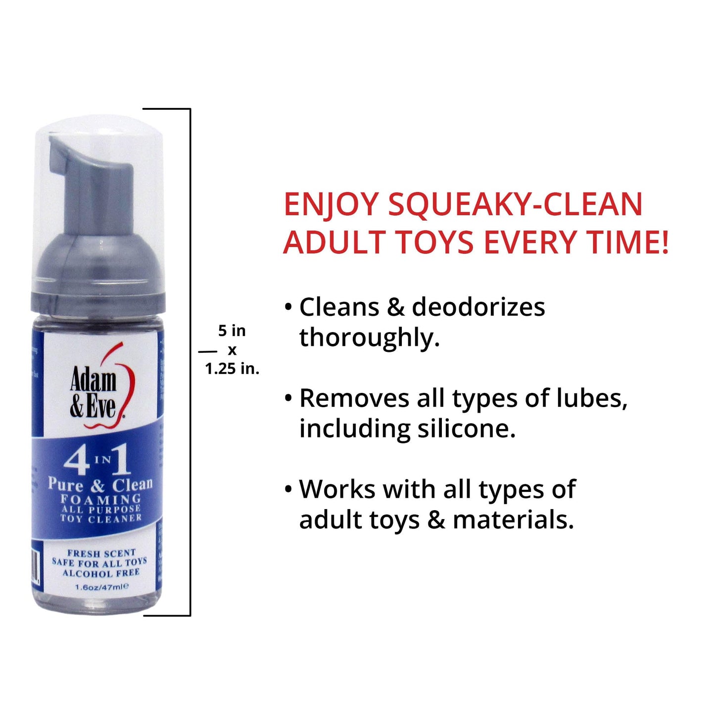 Adam & Eve Sex Toy Cleaner, 4 In 1 Pure And Clean Foaming Adult Toy Cleaner, Fast Acting Misting Spray For Adult Toys, Vibrators, Dildos, Tea Tree Oil