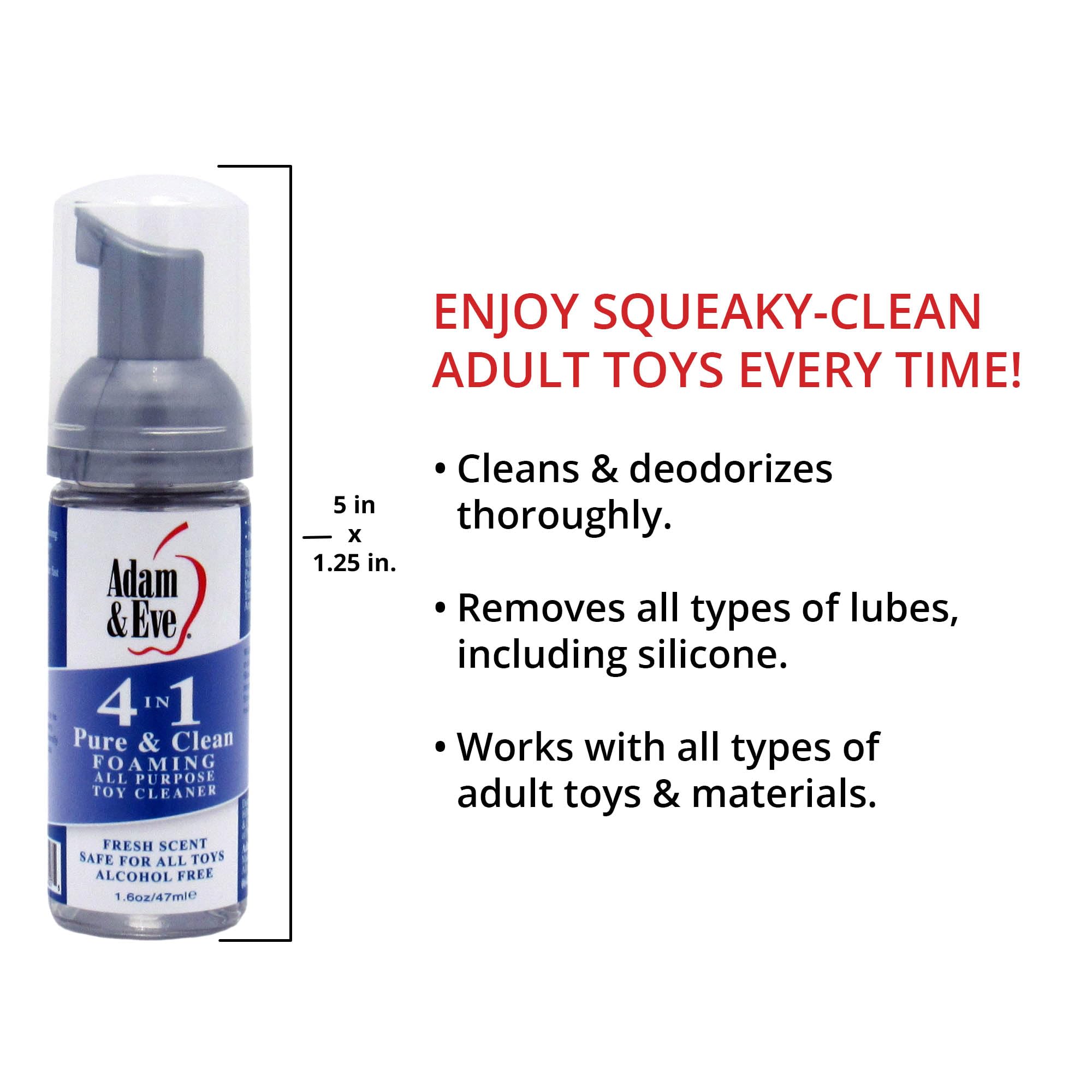 Adam & Eve Sex Toy Cleaner, 4 In 1 Pure And Clean Foaming Adult Toy Cleaner, Fast Acting Misting Spray For Adult Toys, Vibrators, Dildos, Tea Tree Oil