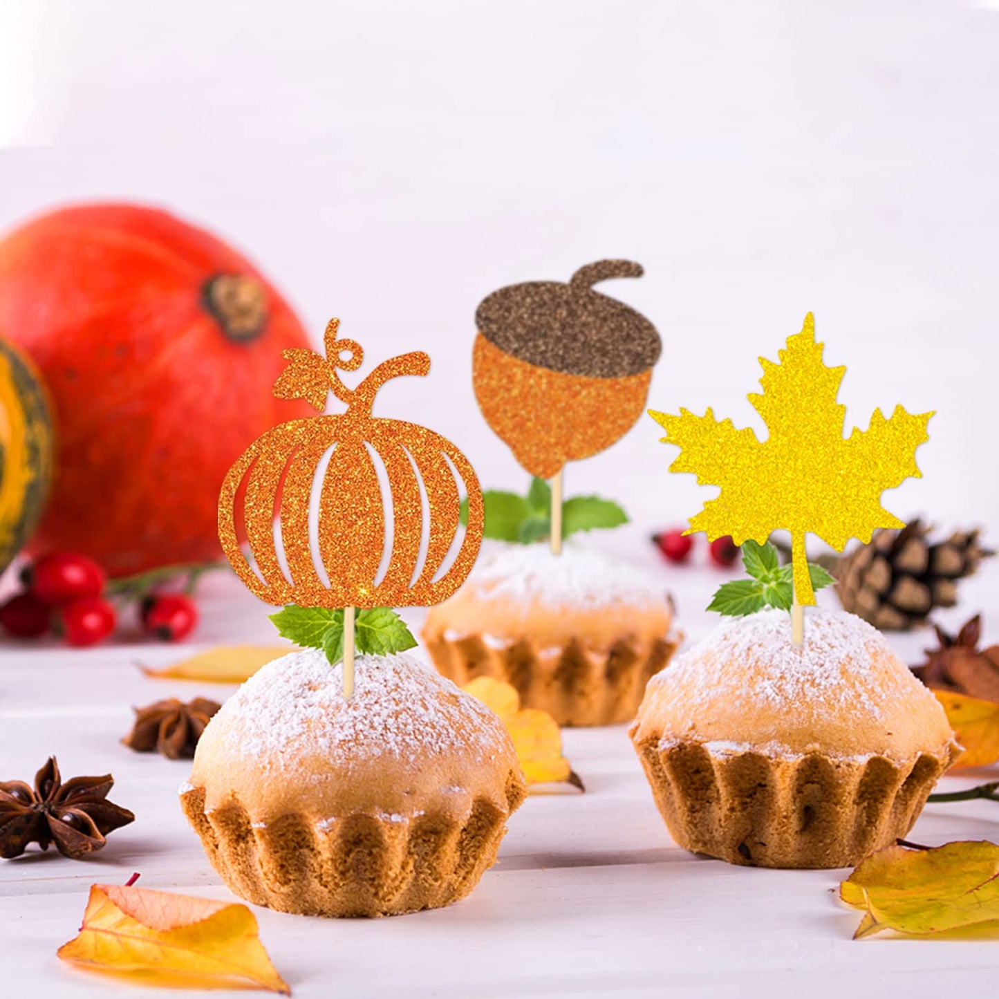 48Pcs Thanksgiving Cupcake Toppers Fall Cupcake Toppers Thanksgiving Cake Decorations Leaf Cupcake Topper Fall Cupcake Decorations