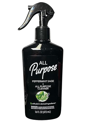 All Purpose Peppermint Sage Multi-Surface Cleaner with Plant-Derived Ingredients, 16 fl oz, Black Spray Bottle