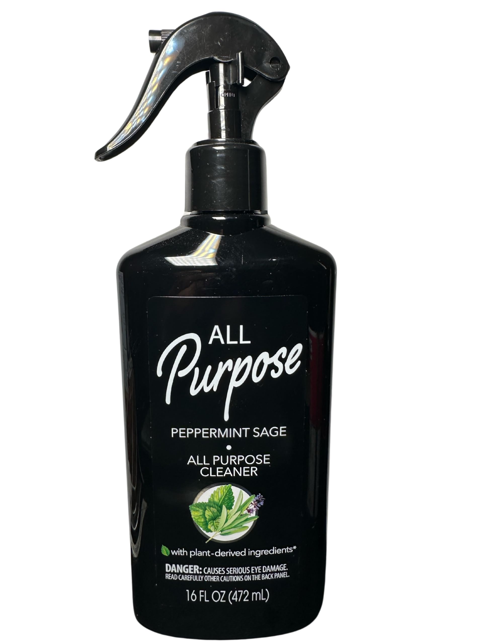 All Purpose Peppermint Sage Multi-Surface Cleaner with Plant-Derived Ingredients, 16 fl oz, Black Spray Bottle